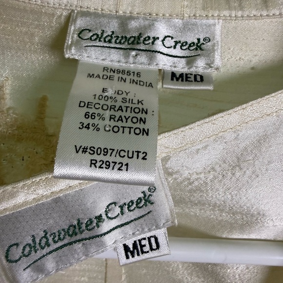 Coldwater Creek Ivory Silk Embroidered Jacket & Tank M Boho Cottagecore Artisan - Picture 4 of 7